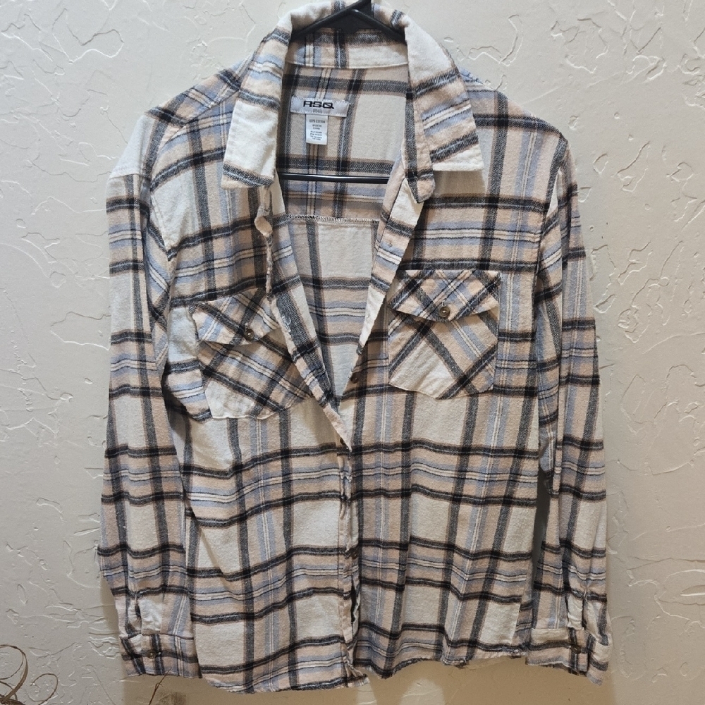 3/$10 RSQ Beige and Black Plaid Shirt
